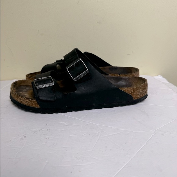 Birkenstock Arizona Birko 2 Strap Sandal Buckles Black Leather EVA Cork 12.5 US - Picture 3 of 15